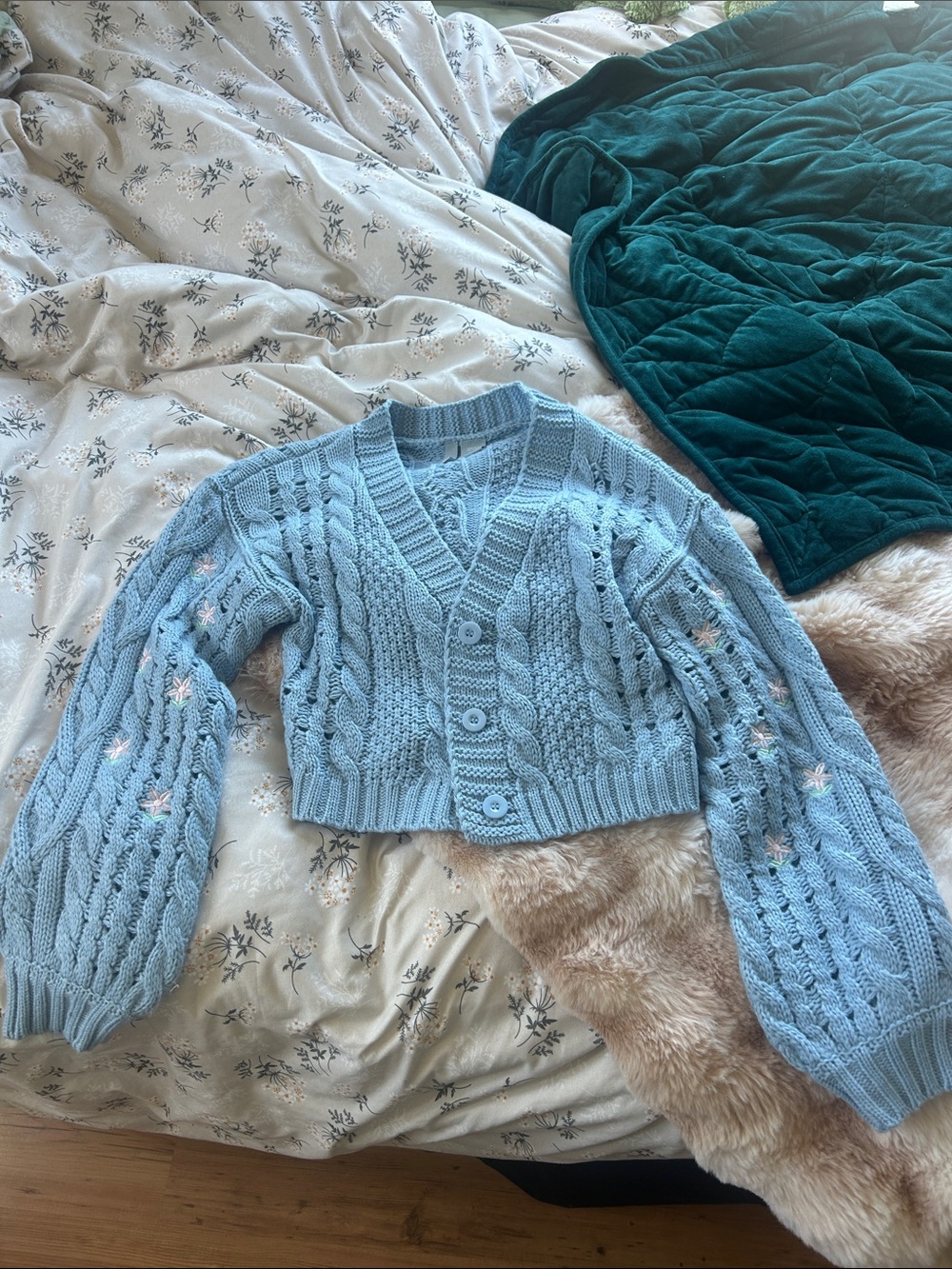 Pastel Blue Cropped Cable Knit Cardigan